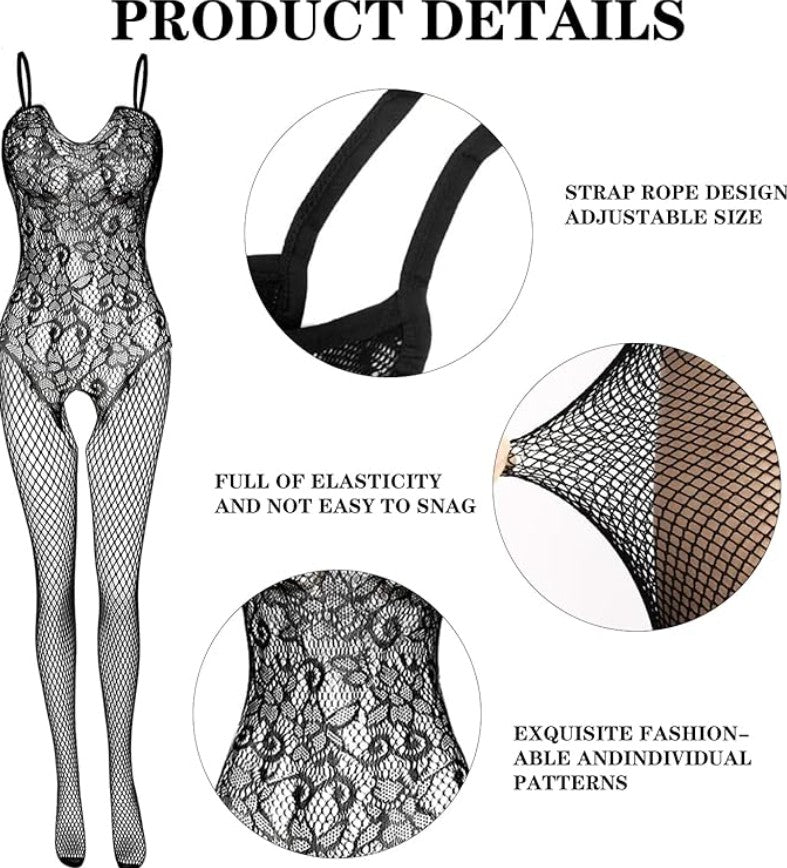 Women’s Fishnet Bodysuit Lingerie  Hollow Mesh Teddy Bodysuit  Sexy Sleepwear Outfit